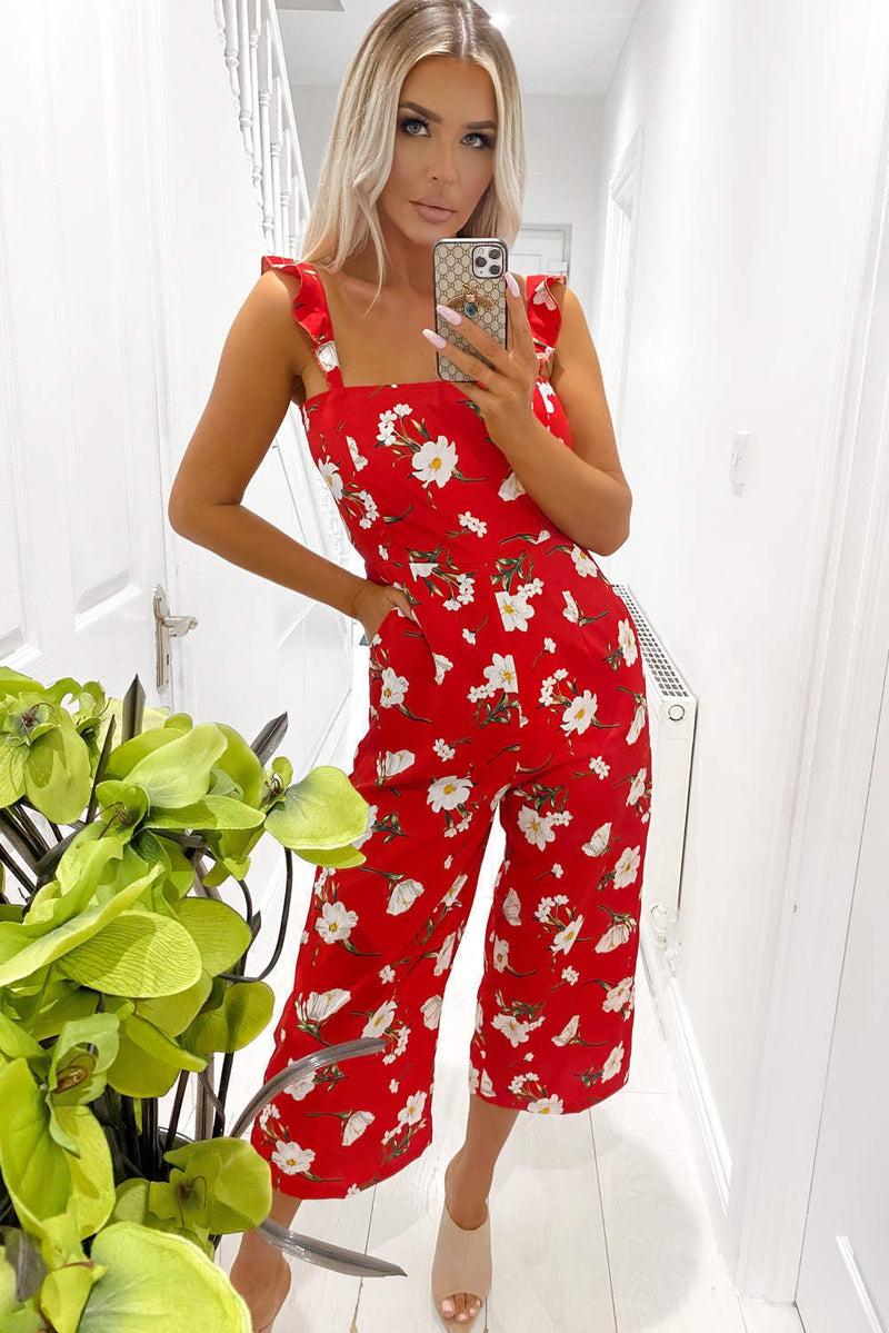 Red Floral Printed Jumpsuit