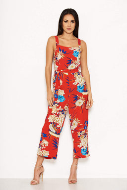 Red Floral Printed Jumpsuit