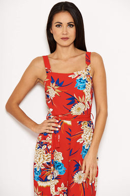 Red Floral Printed Jumpsuit