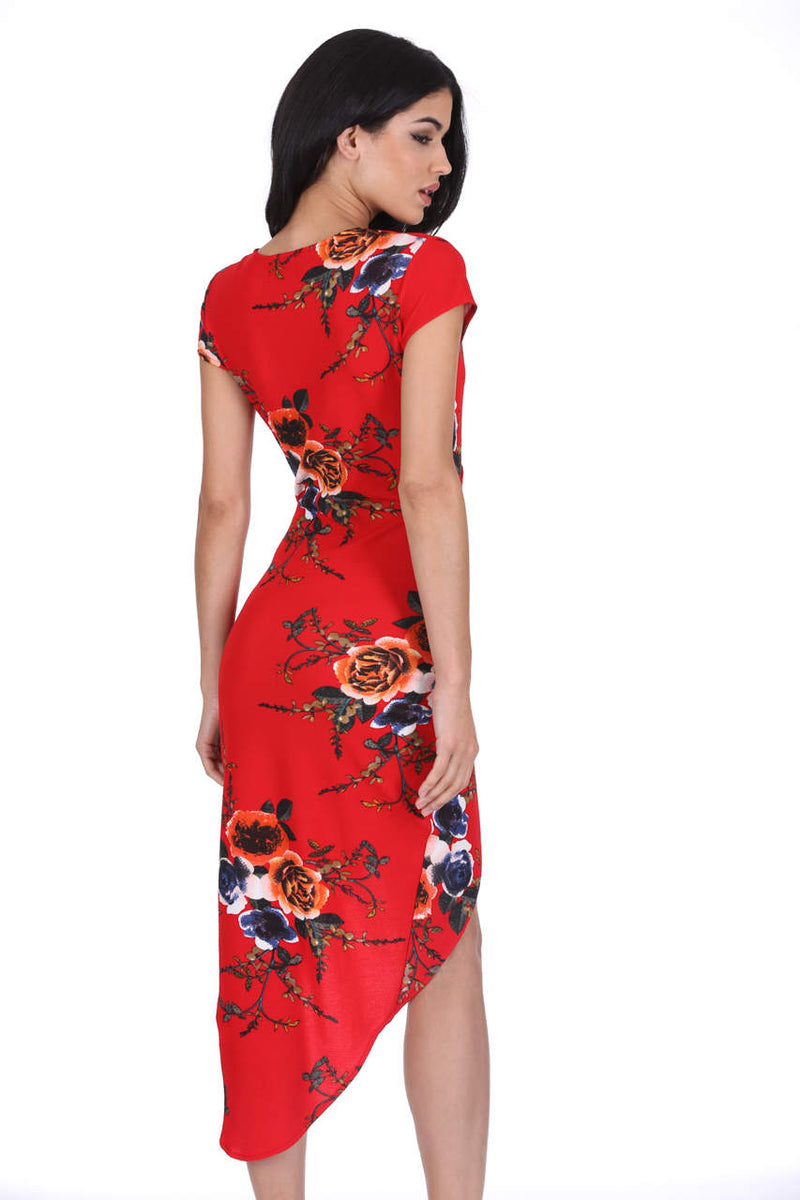 Red Floral Wrap Dress