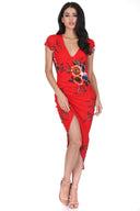 Red Floral Wrap Dress