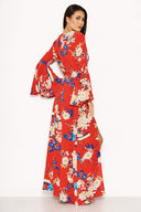 Red Floral Print Dress With Leg Split