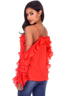 Red Frill Detail Off The Shoulder Top