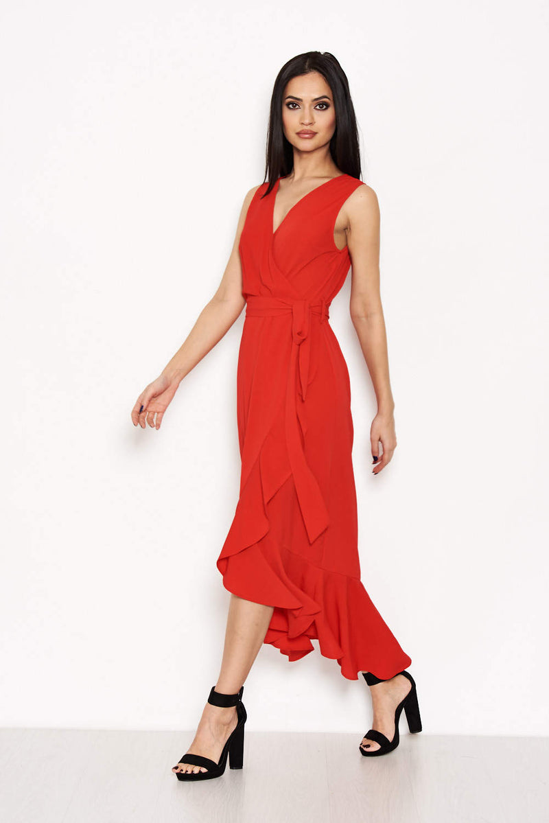 Ax paris red frill dress hot sale