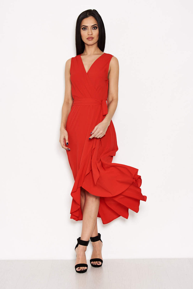 Red Frill Wrap Dress