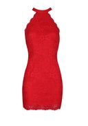 Red Halter Lace Mini Dress