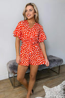 Red Heart Print Wrap Playsuit