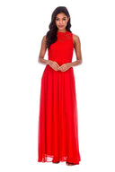 Red High Neck Crochet Maxi Dress