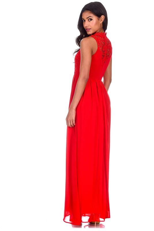 Red High Neck Crochet Maxi Dress