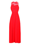 Red High Neck Crochet Maxi Dress