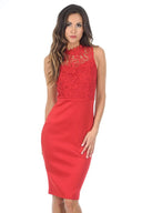 Red High Neck Crochet Bodycon Dress