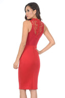 Red High Neck Crochet Bodycon Dress