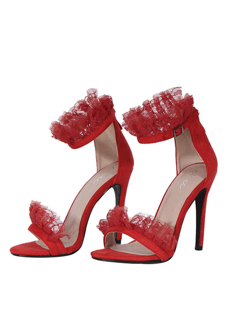 Red Lace Detail Stiletto Heels