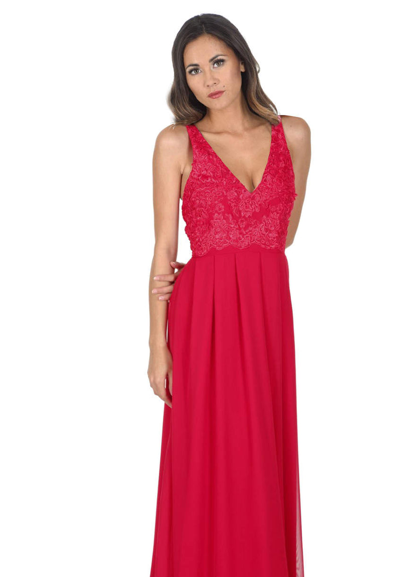 Red lace best sale top maxi dress