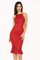 Red Lace Fishtail Midi Dress