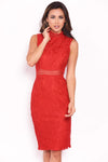 Red Lace Midi Dress