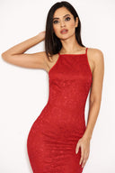 Red Lace Fishtail Midi Dress