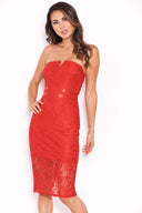 Red Lace Notch Front Dress