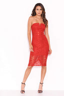 Red Lace Notch Front Dress
