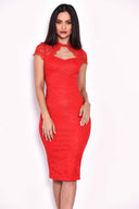 Red Lace Open Back Bodycon Midi Dress