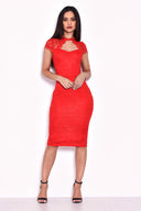 Red Lace Open Back Bodycon Midi Dress