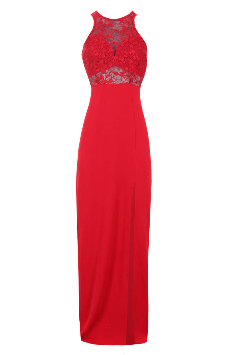 Red Lace Top Maxi Dress