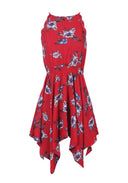 Red Large Floral Print Swing Dress