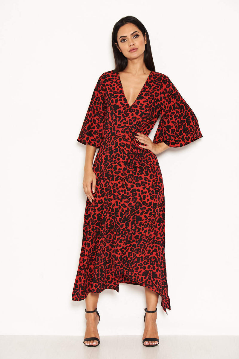 Red Leopard Printed Maxi Dress