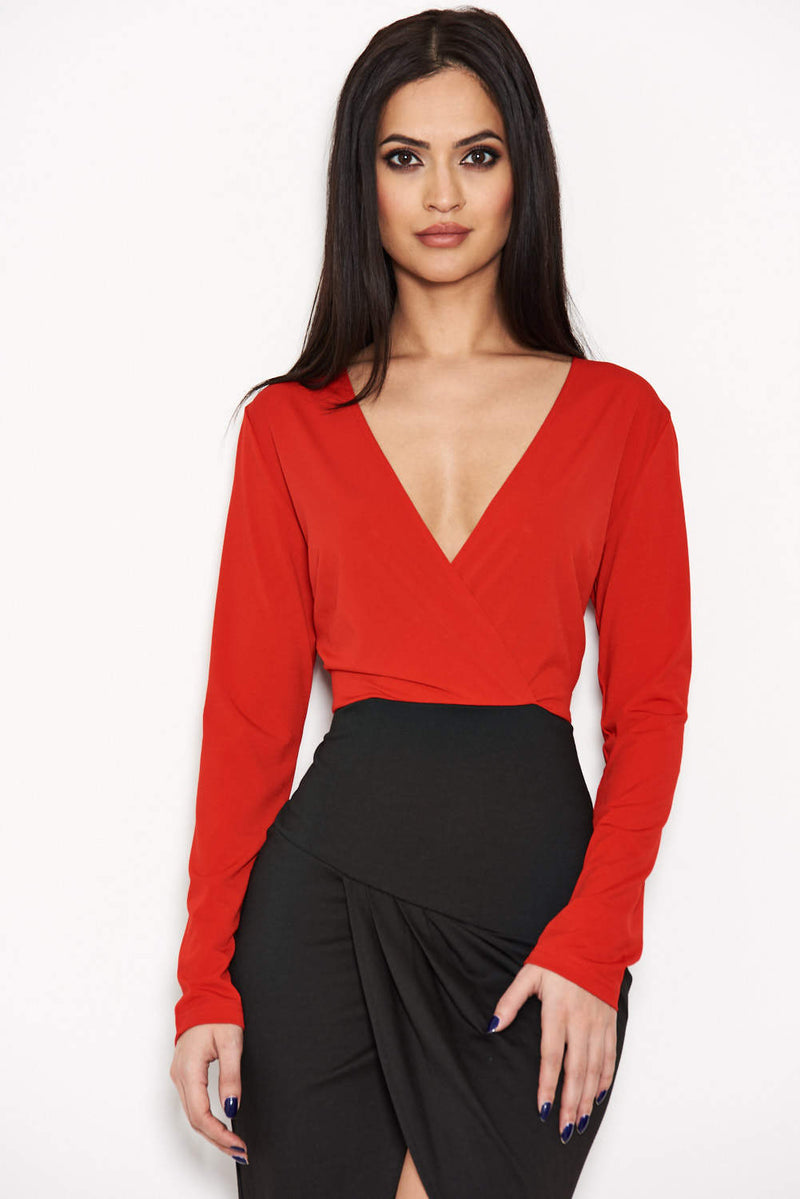Red Long Sleeve 2 in 1 Dress