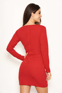 Red Long Sleeve Wrap Over Dress