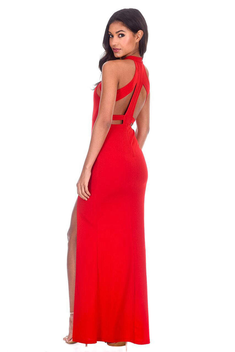 Red Mesh Detailing Maxi Dress