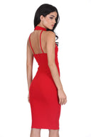 Red Choker Neck Midi Dress