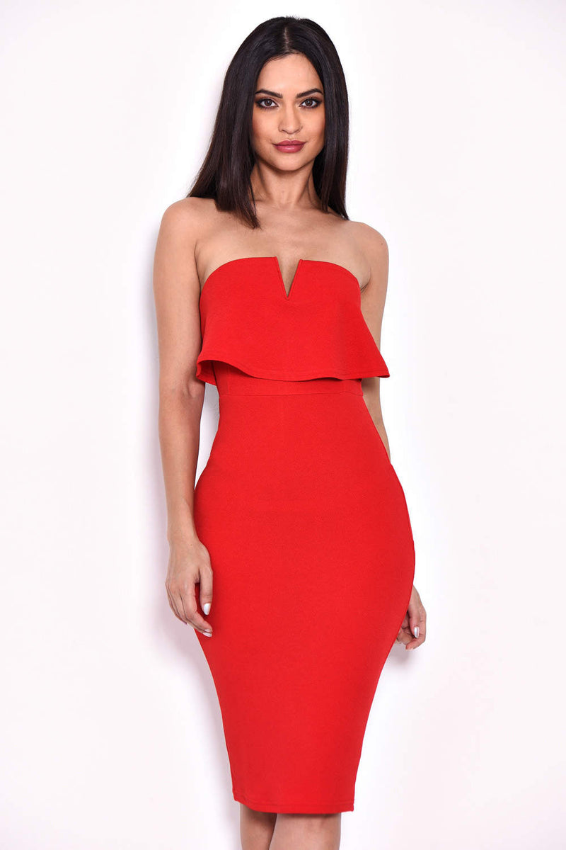 Red Notch Front Bodycon Dress