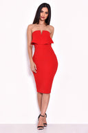 Red Notch Front Bodycon Dress