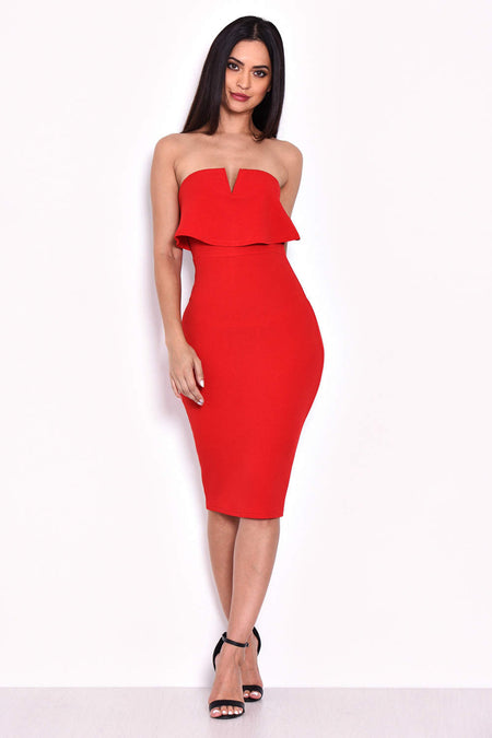 Red Notch Front Bodycon Dress