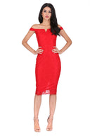 Red Lace Bardot Midi Dress