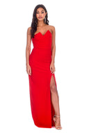 Red Notch Front Maxi Dress