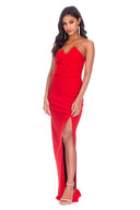 Red Notch Front Maxi Dress