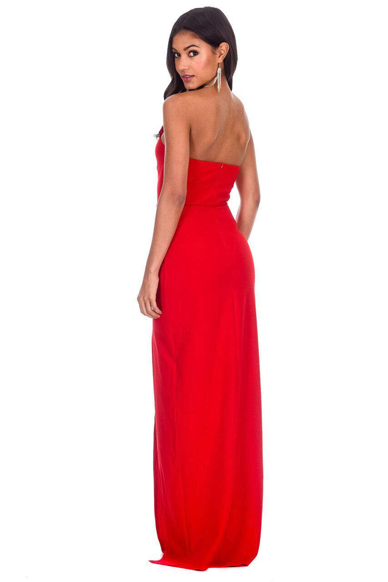 Red Notch Front Maxi Dress