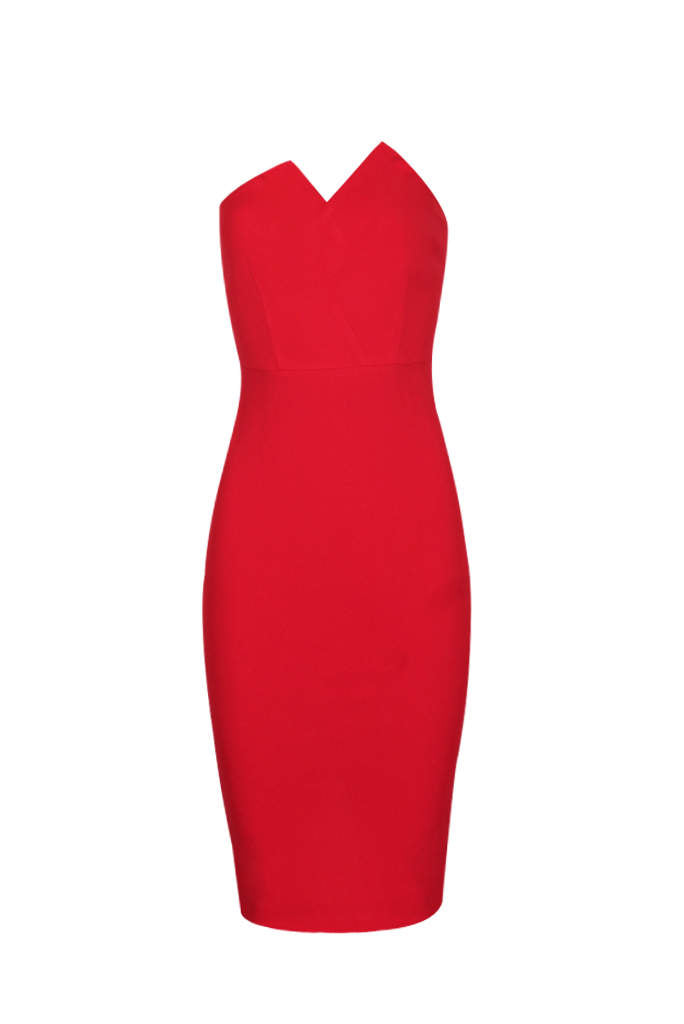 Red Notch Front Bodycon Dress