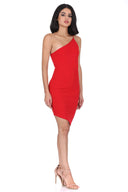 Red Off The Shoulder Asymmetric Hem Dress