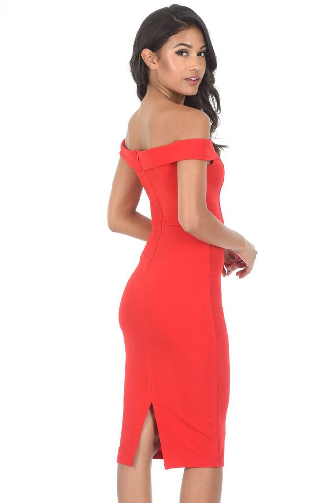 Off shoulder cut out midi sales dress