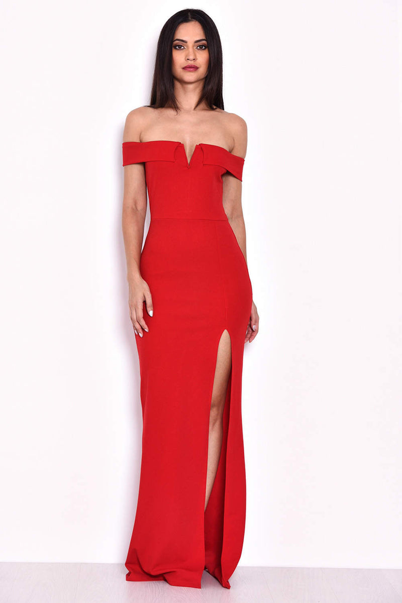 Red Off The Shoulder Maxi Dress