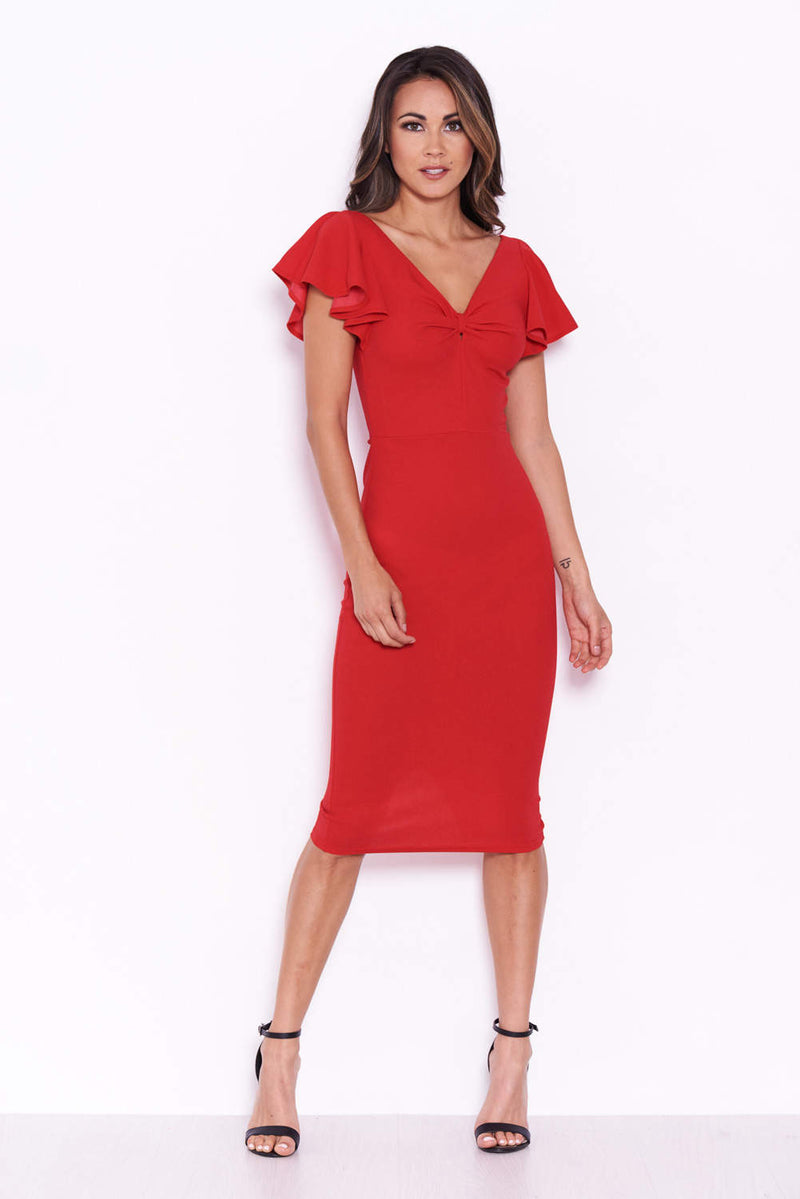 Red Bow Front Midi Dress