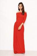 Red Off The Shoulder Slit Maxi Dress