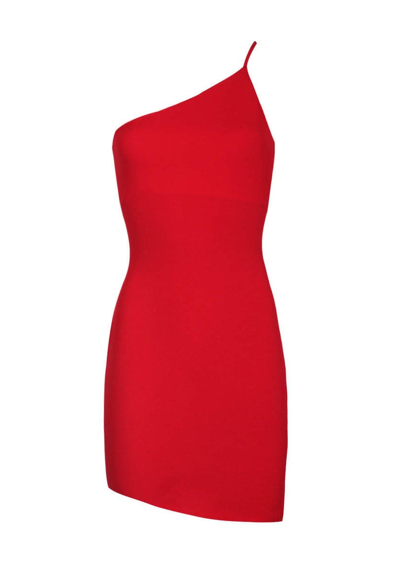 Red Off The Shoulder Asymmetric Hem Dress