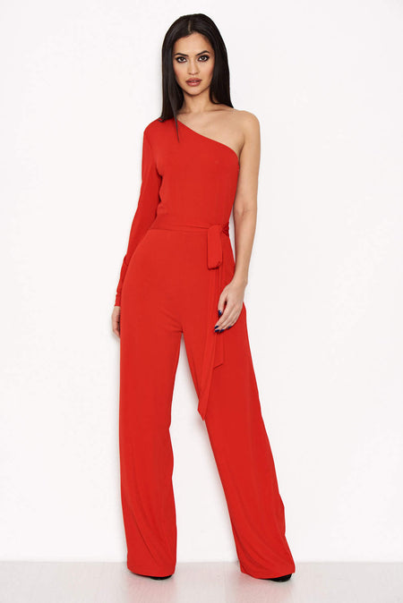 Red One Shoulder Jumpsuit