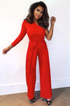 Red One Shoulder Jumpsuit