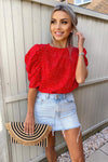 Red Polka Dot Frill Sleeve Top