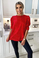 Red Polka Dot Frill Sleeve Top